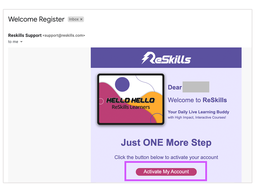 ReSkills welcome email