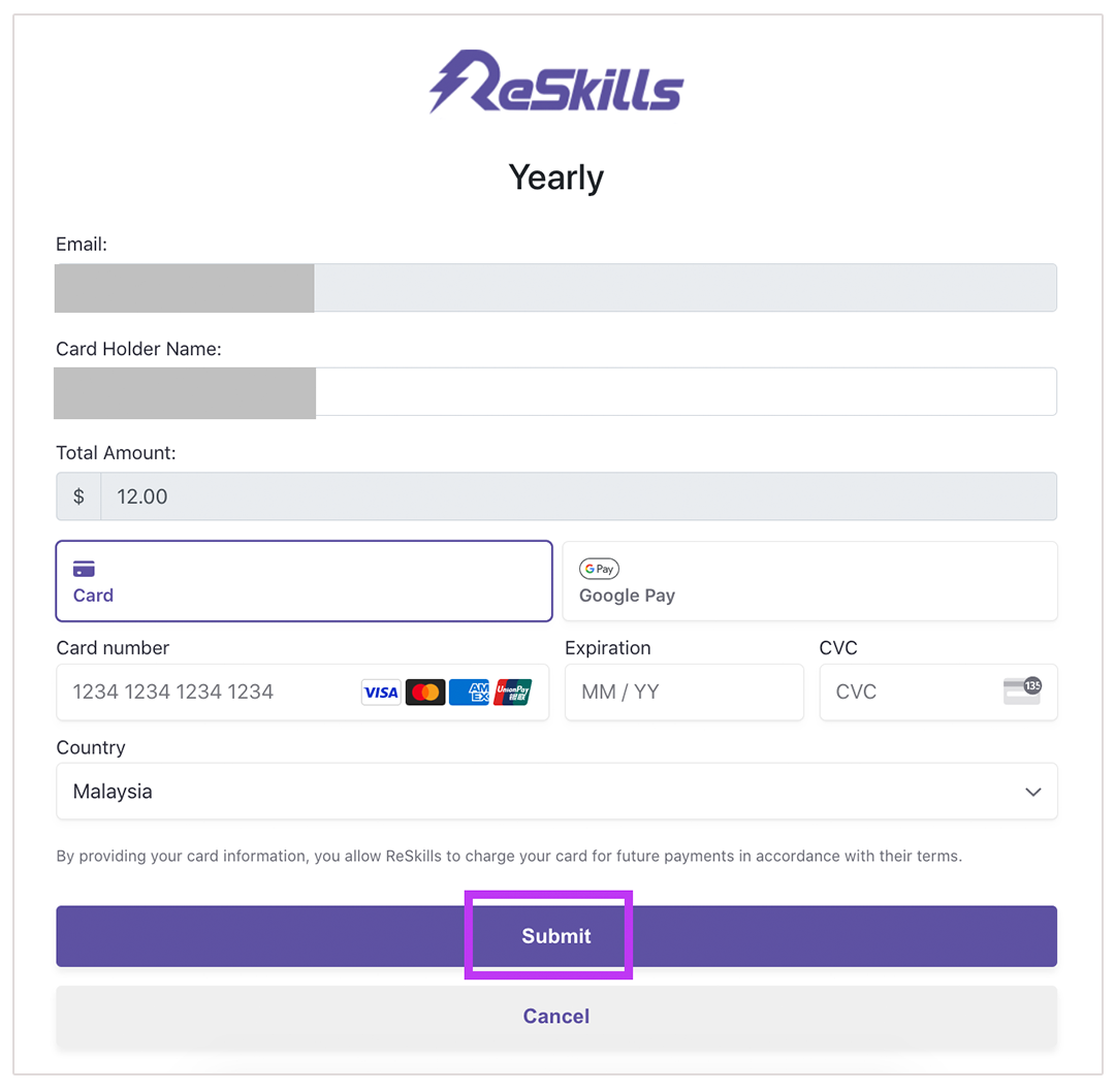How to Pay for ReSkills Subscription
